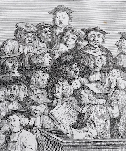 After William Hogarth (1697-1764), satirical engraving, Scholars at a lecture, published by W. Hogarth, 3rd March 1736, 25 x 21cm. Condition - fair, some discolouration and foxing